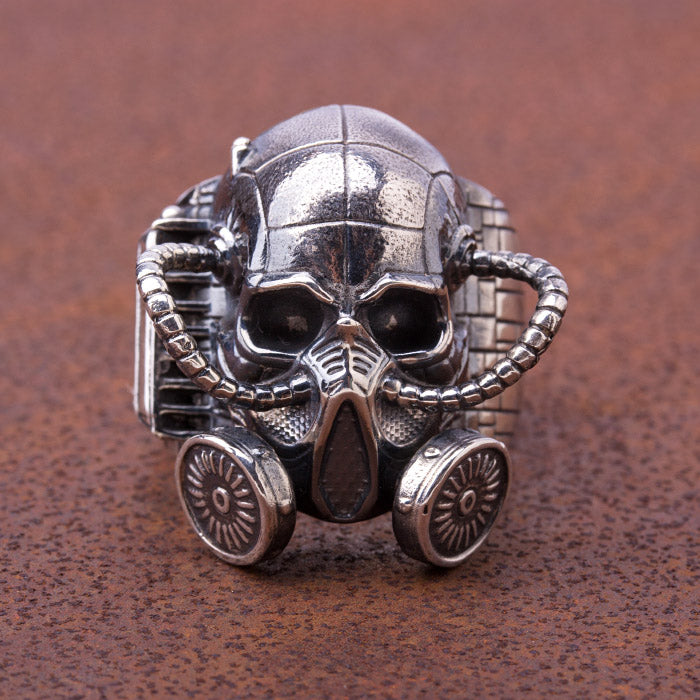 Gasmasken Skull Ring 925 Silber